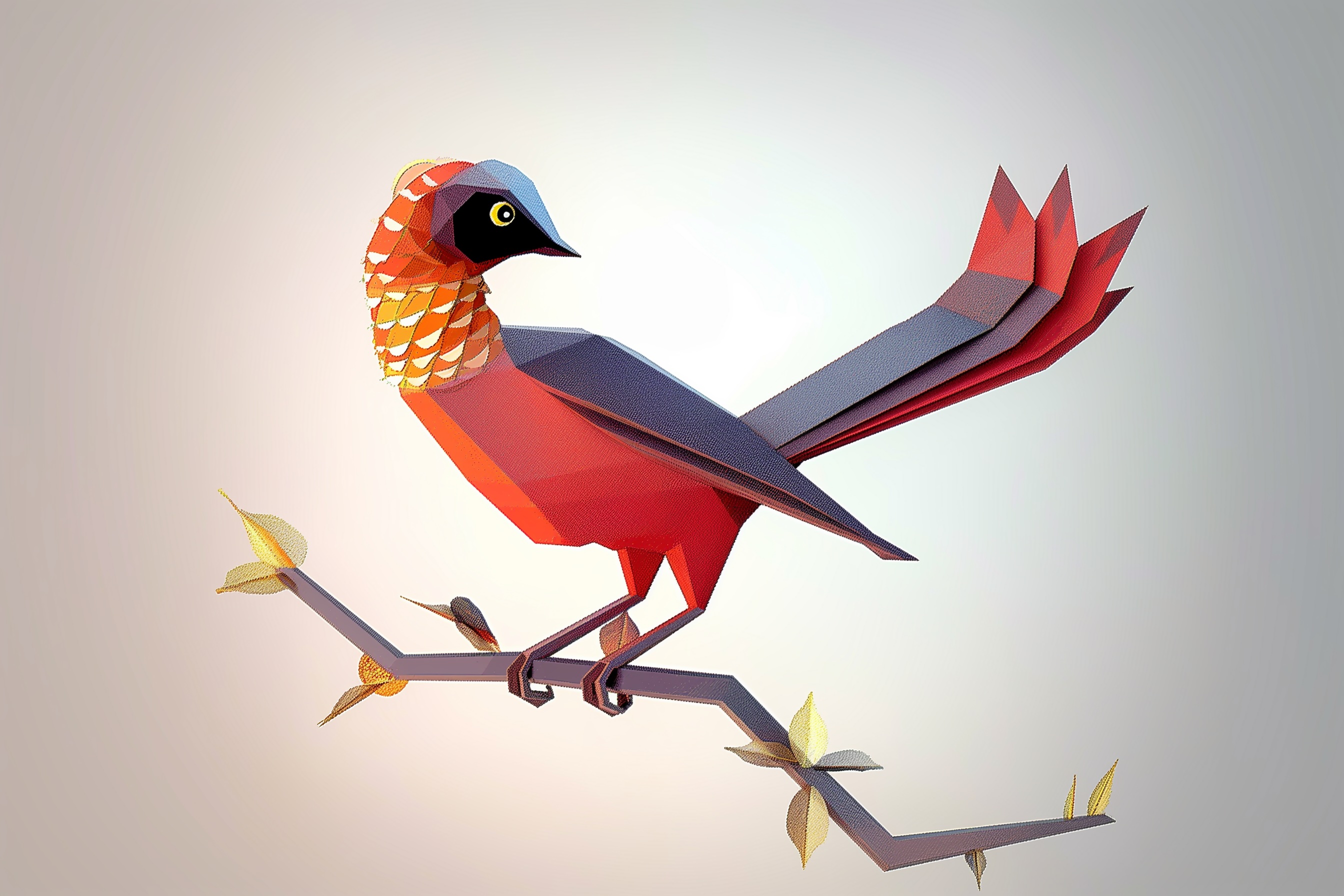 Origami lyrebird illustration
